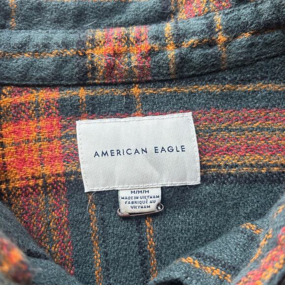American Eagle Outfitters Plaid Flannel Shirt Women's M Cropped Button Down - Picture 2 of 11